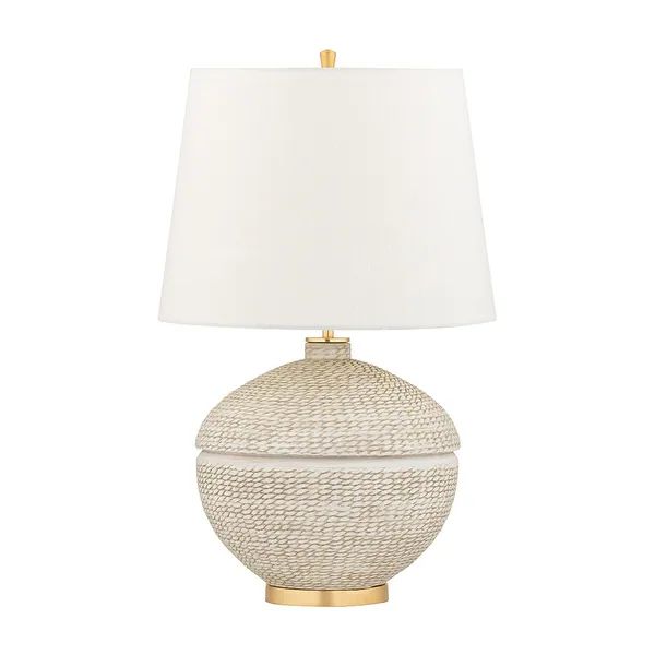 Hudson Valley Katonah 1-Light Gold Leaf Table Lamp with White Belgian Linen | Bed Bath & Beyond