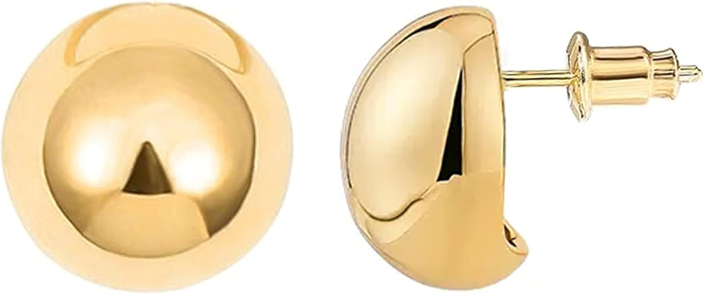 Voaino 18k Gold Plated Sterling Silver Post Stud Earrings for Women Polished Chunky Half Round Ba... | Amazon (US)