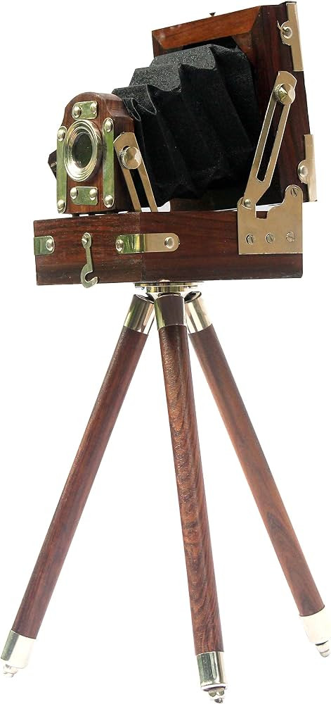 Vintage Film Camera Decor with Wooden Tripod \u2013 Hollywood Studio Style Prop in Brown | Antiqu... | Amazon (US)