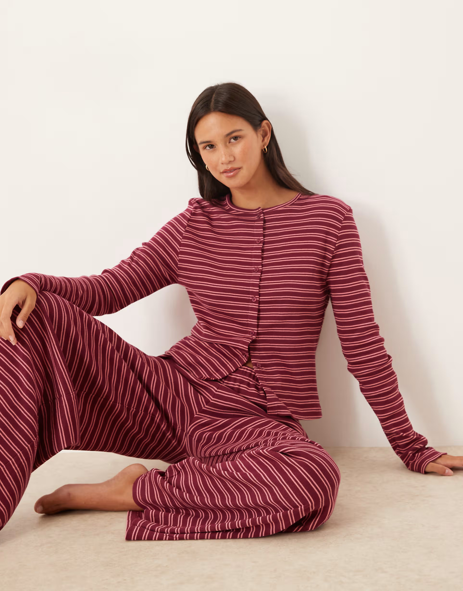 ASOS DESIGN cardigan in burgundy stripe | ASOS (Global)