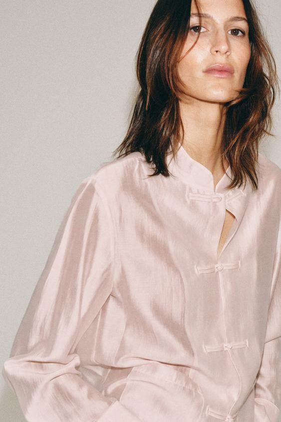 Zara - Zw Collection Satin Shirt With Frog Fastening - Mustard - L - Woman | Zara AU