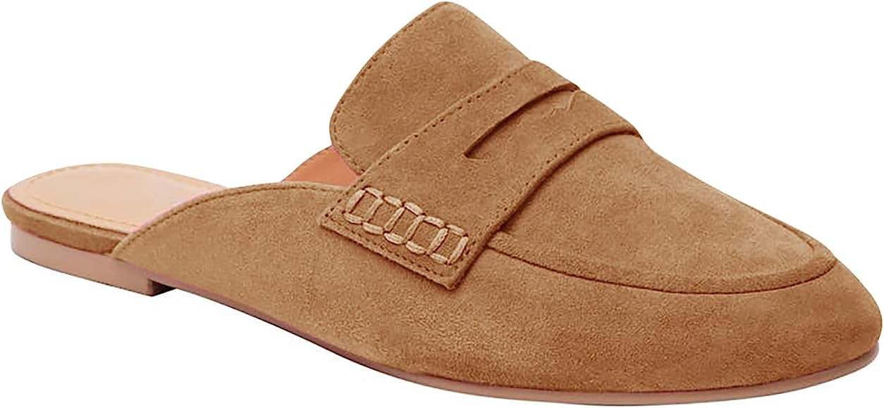 Women's Flat Mules Slip On Pointed Toe Loafers Backless Suede Leather Basic Casual Slides | Amazon (US)
