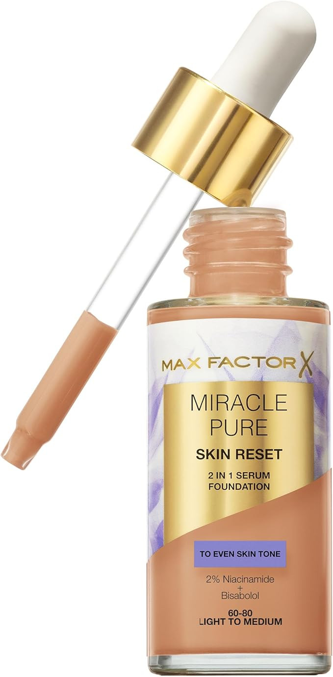 Max Factor Miracle Pure Skin Reset Serum Foundation 60-80 Light to Medium, 2-in-1 Serum Formula, ... | Amazon (UK)