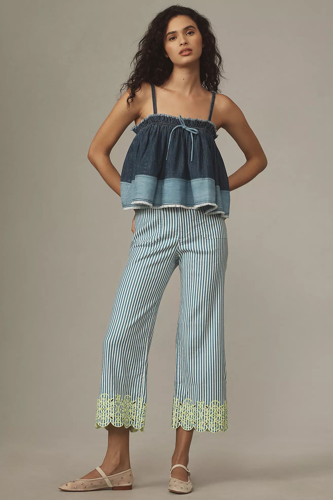 The Colette Cropped Wide-Leg Embroidered Pants by Maeve | Anthropologie (US)