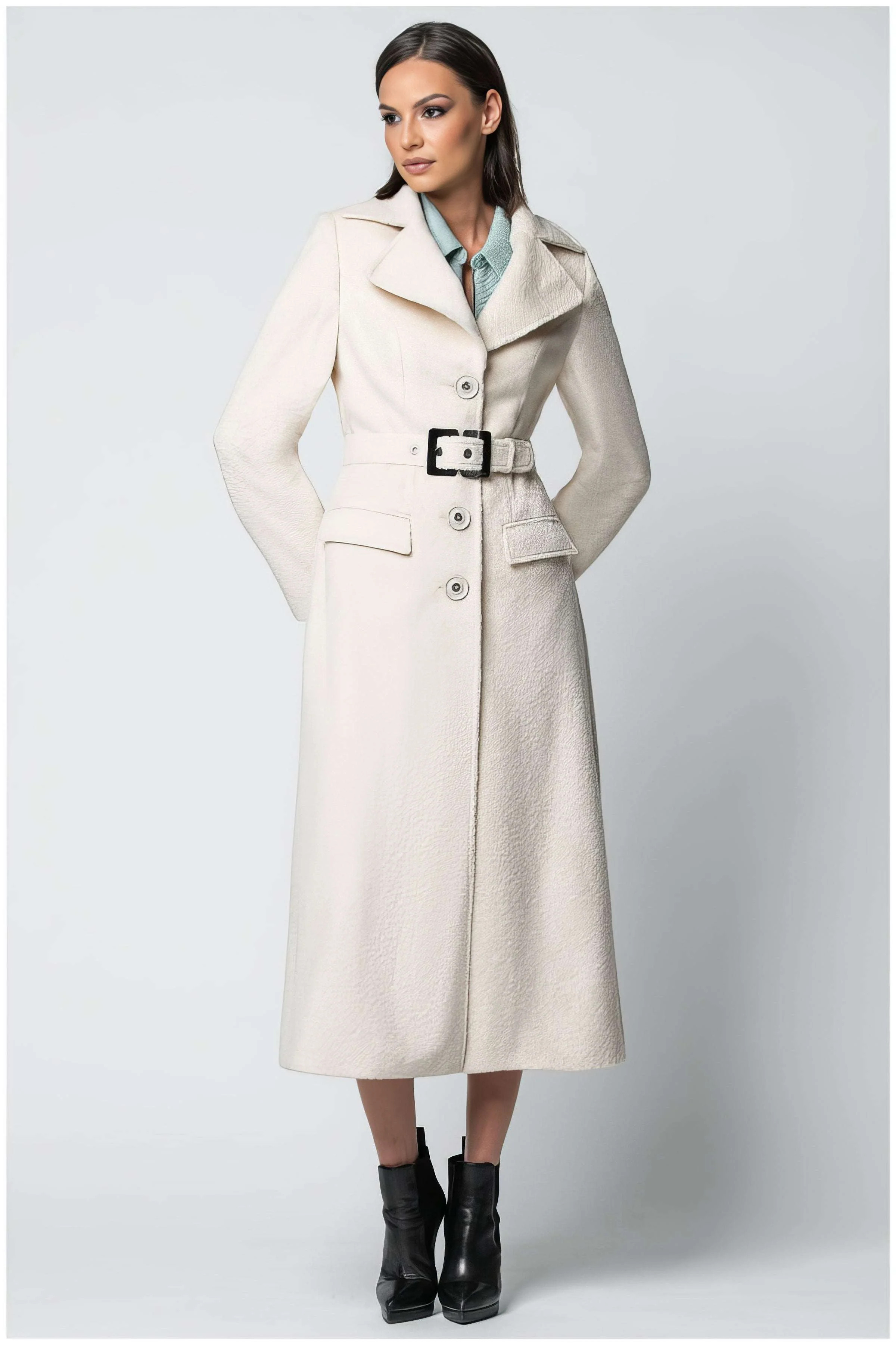 Linea Belted Midi Coat in Ivory | Luna Fashion House | Luna Fashion House