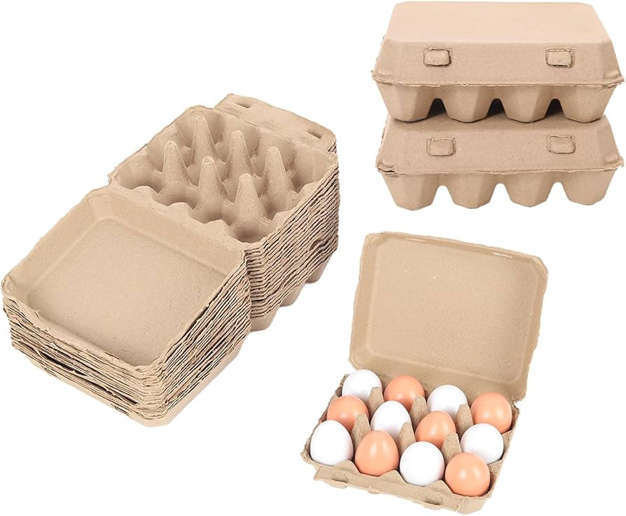 25 Pack Egg Cartons Bulk, 3x4 Style Reusable Empty Natural Paper Pulp Egg Cartons, Sturdy Design ... | Amazon (US)