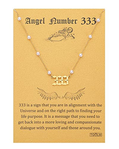 TGOLM 333 Necklace Gold Plated Stainless Steel Faux Pearl Choker Angel Number Chain Gift for Women 16" | Amazon (US)