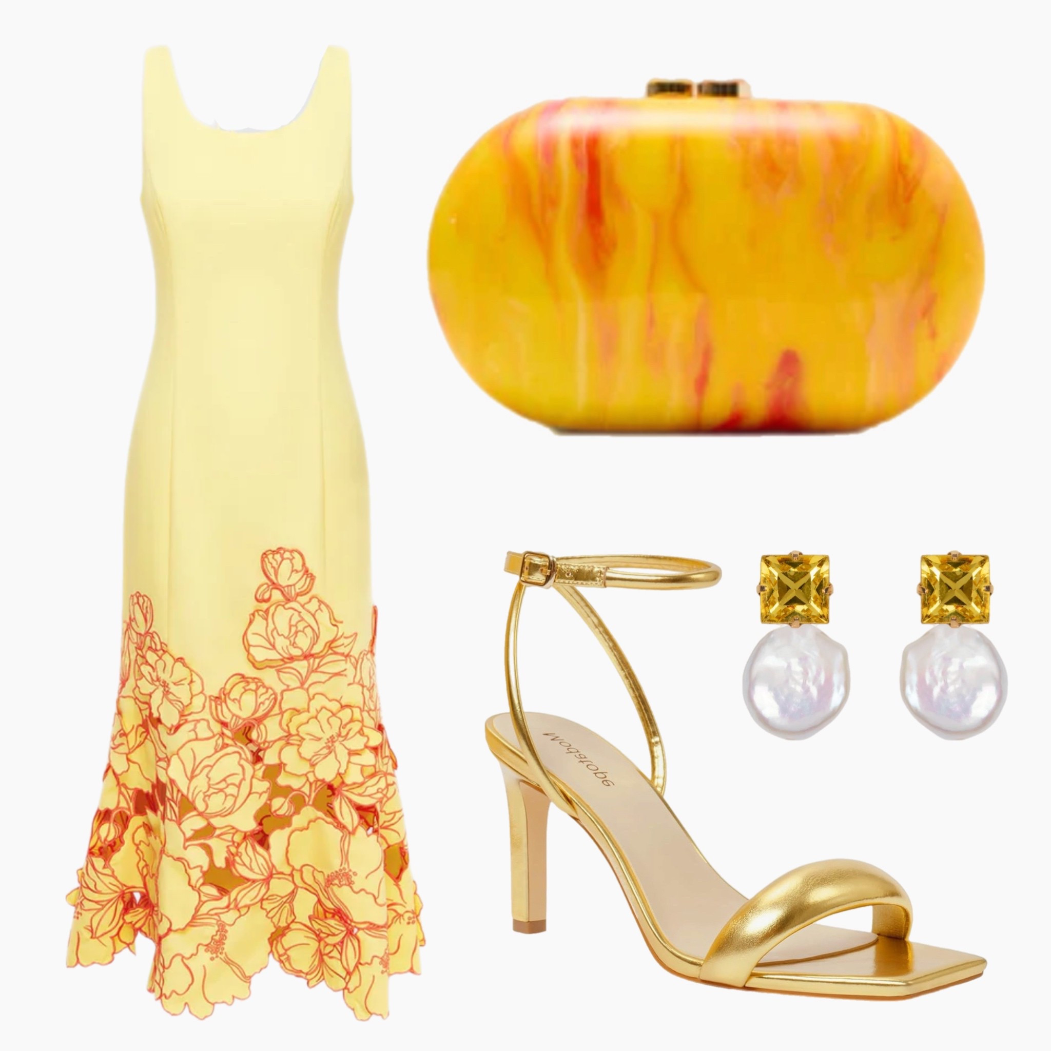 Citrus couture 🍋✨
This dreamy lemon-hued midi with fiery floral embroidery is a burst of sunshine in dress form. Paired with molten gold heels, pearl drop earrings, and a marbled clutch — it’s made for garden parties, luncheons, or destination weddings.

#CitrusGlow #FloralFinesse #WeddingGuestStyle #GardenPartyGlam #YellowMood #LTKUnderTheSun #StyledByMar #ResortReady