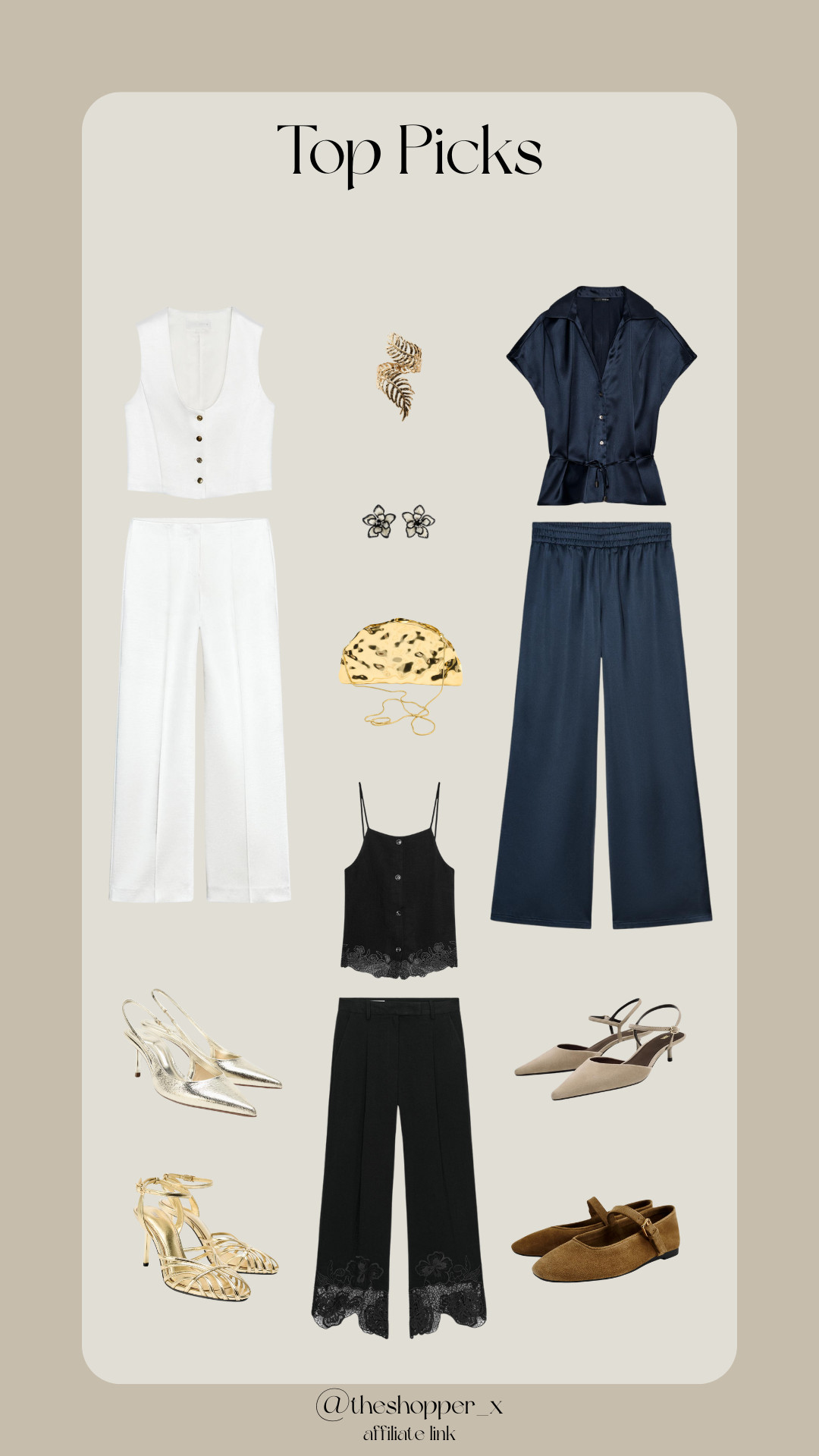Zara, Co-ords, Satin Trousers, Silk, Lace Trim, Capri Trousers, Waistcoat, Blouse, Golden Clutch, Gold Heeled Sandals, Cage Sandals, Slingback Heels, Suede Ballet Flats, Earrings, Bracelets 

 #LTKuk #LTKsummer #LTKautumn
