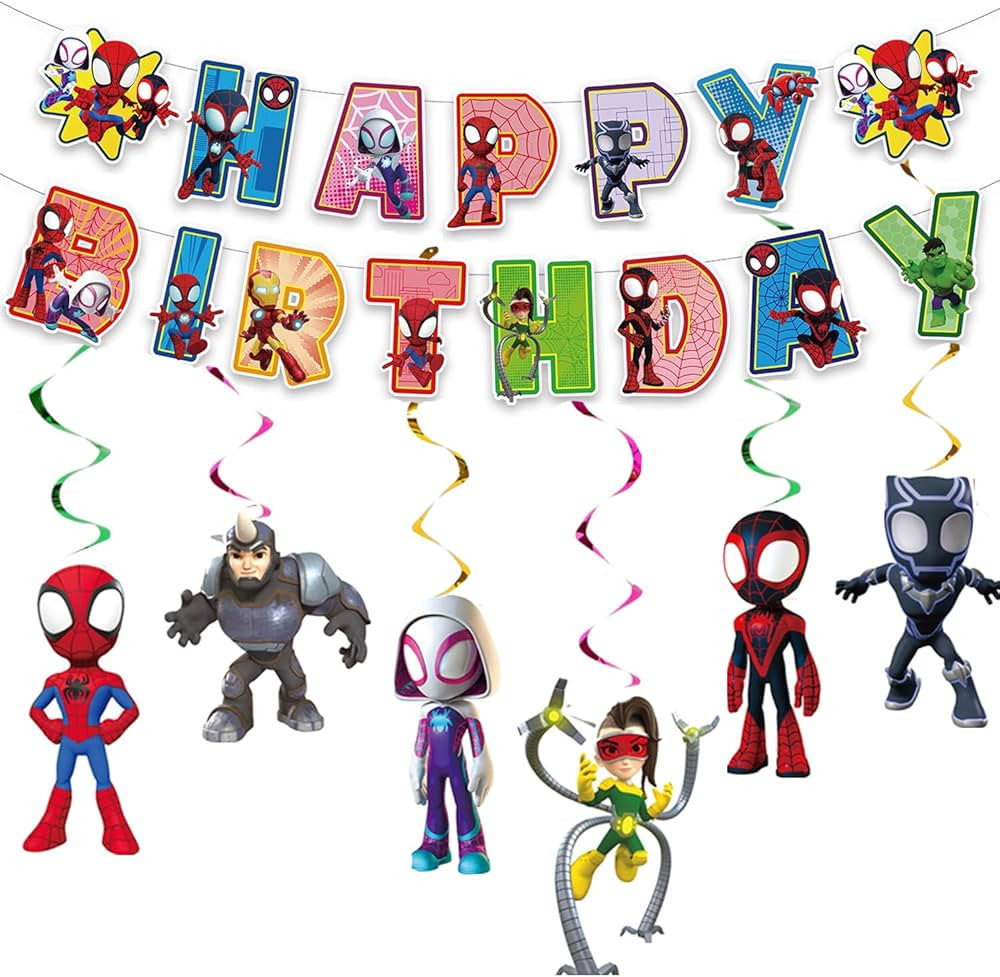 Spidey party supplies Pack Includes Spidey and His Amazing Friends Banner Hanging Swirls for Spid... | Amazon (US)