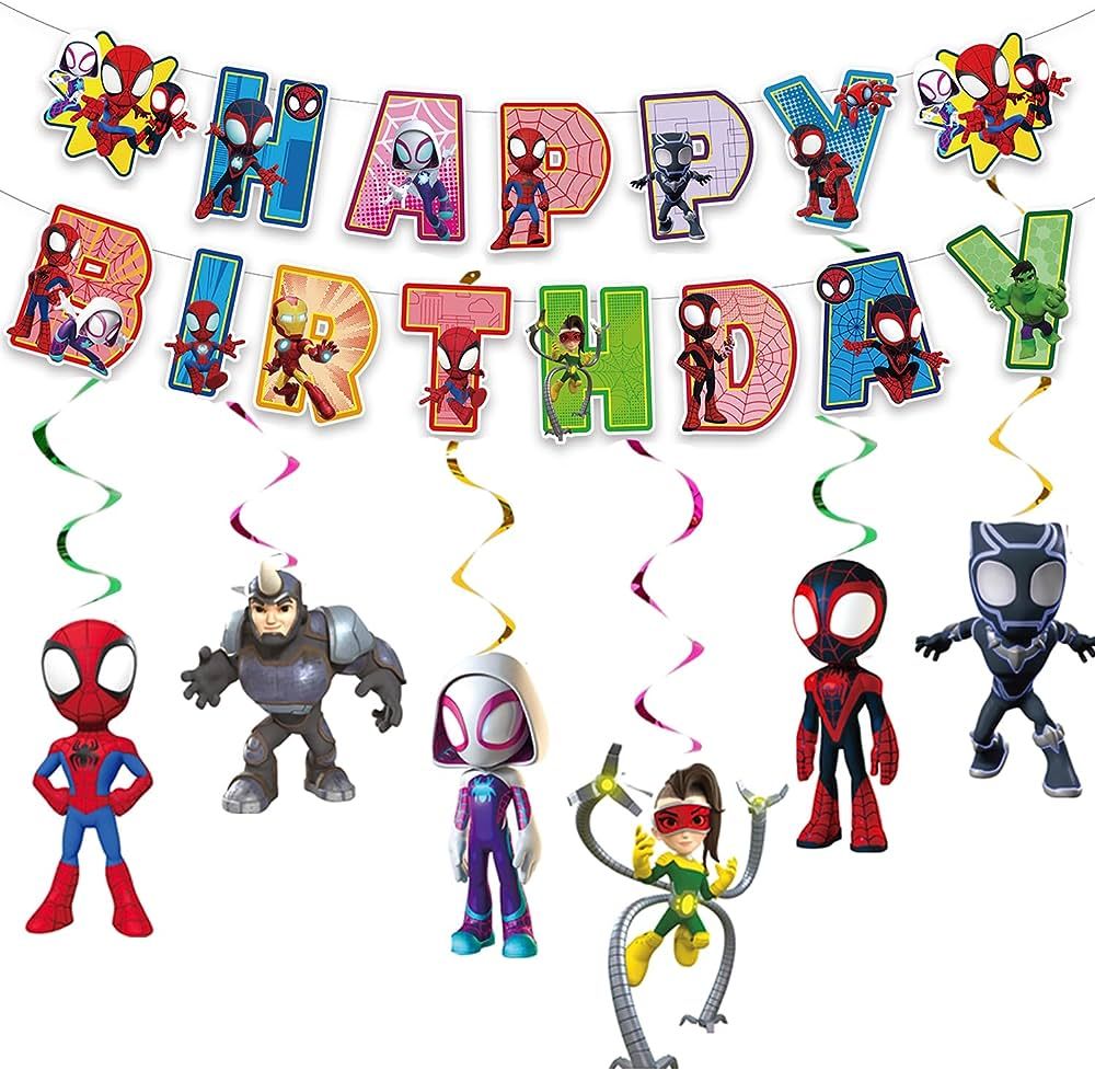 Spidey party supplies Pack Includes Spidey and His Amazing Friends Banner Hanging Swirls for Spid... | Amazon (US)