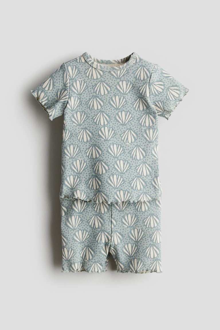 2-piece Cotton Jersey Set - Dusty turquoise/seashells - Kids | H&M US | H&M (US + CA)