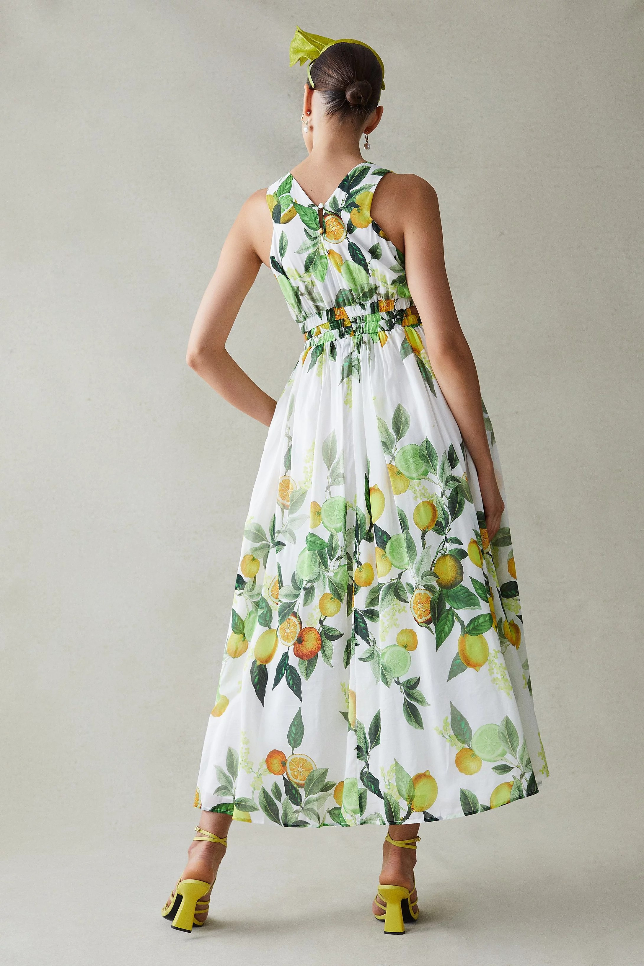 Silk Cotton Sicilian Citrus Maxi Dress | Karen Millen UK & IE
