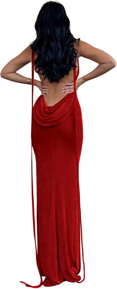 Womens Summer Backless Bodycon Dress Halter Cowl Neck Slip Spaghetti Strap Sexy Cocktail Party Ma... | Amazon (US)