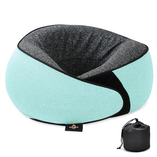 TripHug Travel Neck Pillow | Memory Foam Neck Pillow, New Portable U-Shaped Pillow with Neck Support, Washable Cover, Compact for Plane, Office, Bus, Train, Sofa, Nap–Includes Storage Bag - Cyan | Amazon (US)