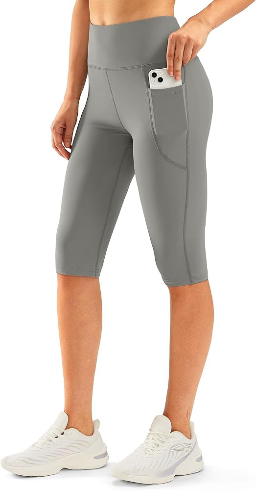 SANTINY Women's Knee Length Capri Leggings with Pockets High Waisted Workout Exercise Yoga Capris... | Amazon (US)