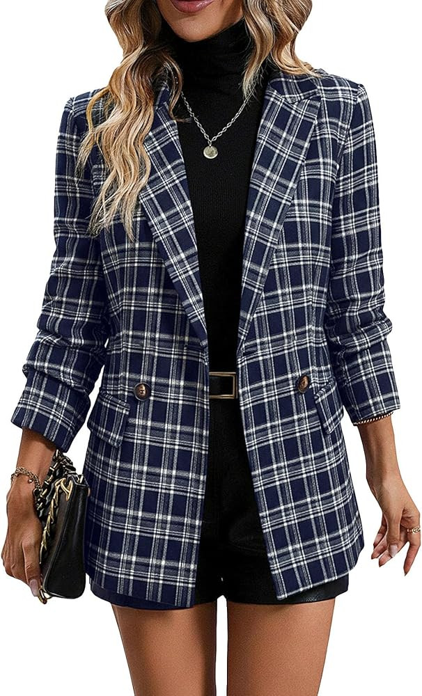 Women's 2026 Plaid Houndstooth Blazer - Lightweight Fully Lined Button Casual Daily Office Work J... | Amazon (US)