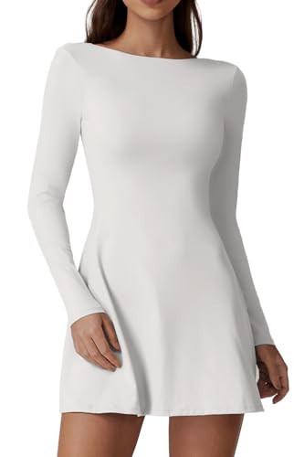 QINSEN Sport Dress for Women - Boat Neck, U-Shaped Open Back Tennis Dress, Quickly Dry Exercise Yoga Outfit, White XL | Amazon (US)
