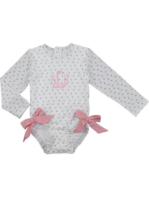 Pink Rosebud Lycra Rashguard Swimsuit - Shipping Early   April | Cecil and Lou