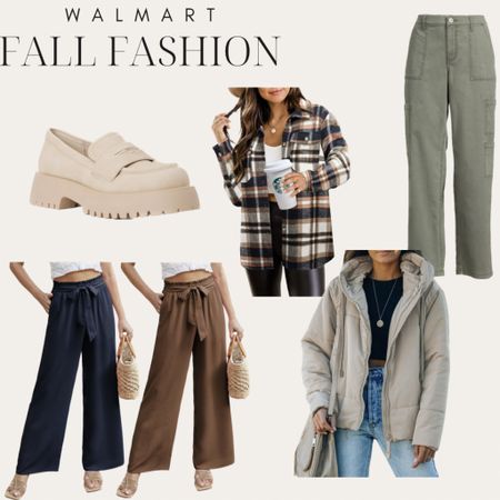 Walmart Fall Fashion finds I’ve been crushing on! Just ordered these loafers and can’t wait for them to get here so I can try them on for you guys! 

Walmart flannel 
Walmart pants 
Walmart jacket 
Walmart loafers 
Walmart shoes 