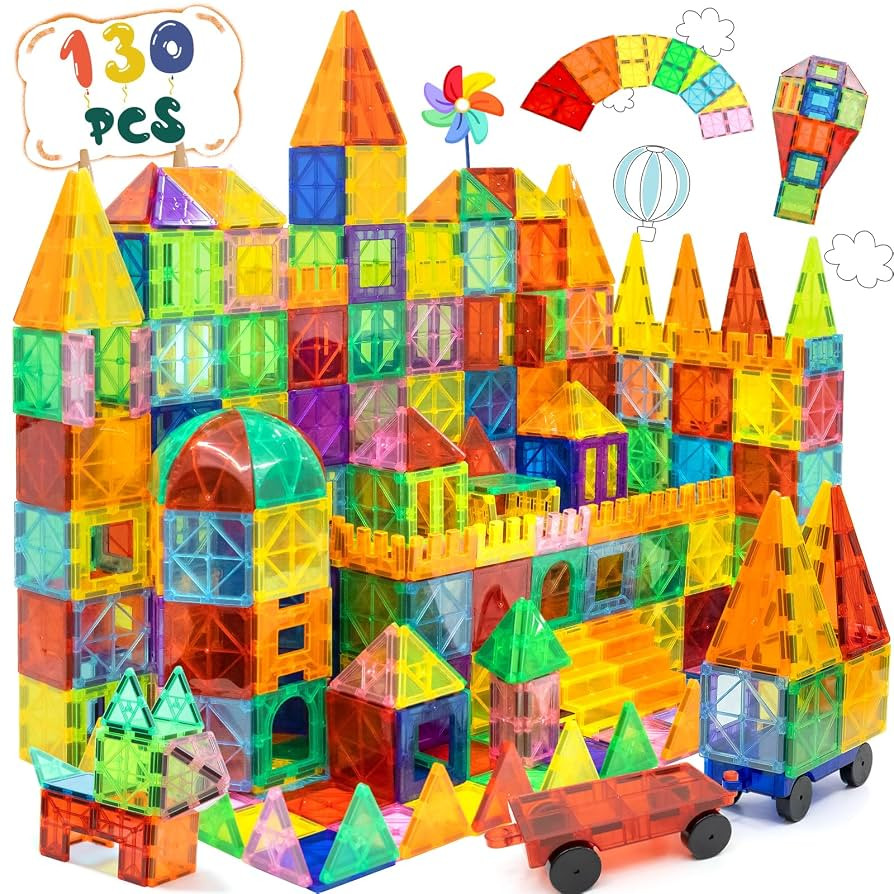 EchoPlan Magnetic Tiles,Deluxe 130 PCS Magnetic Blocks with 2 Cars,Magnet Tiles Building Blocks S... | Amazon (US)