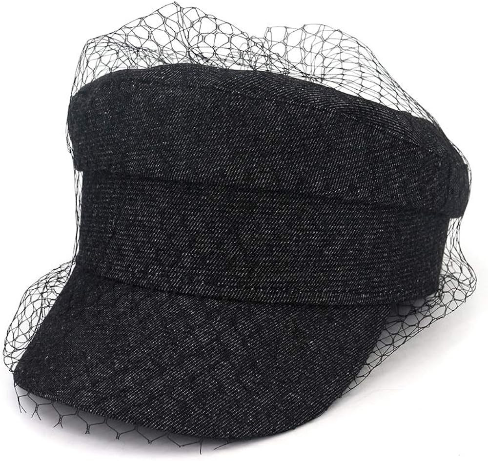 F FADVES Women Newsboy Denim Hat Ladies Autumn Jean with Veil Cap Beret Hats | Amazon (US)