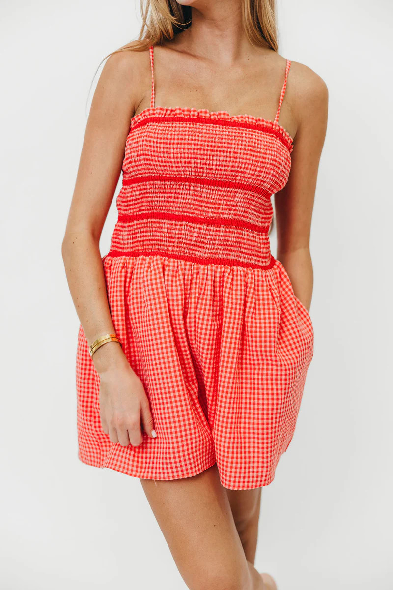 Posey Gingham Romper in Pink/Red | Worth Collective