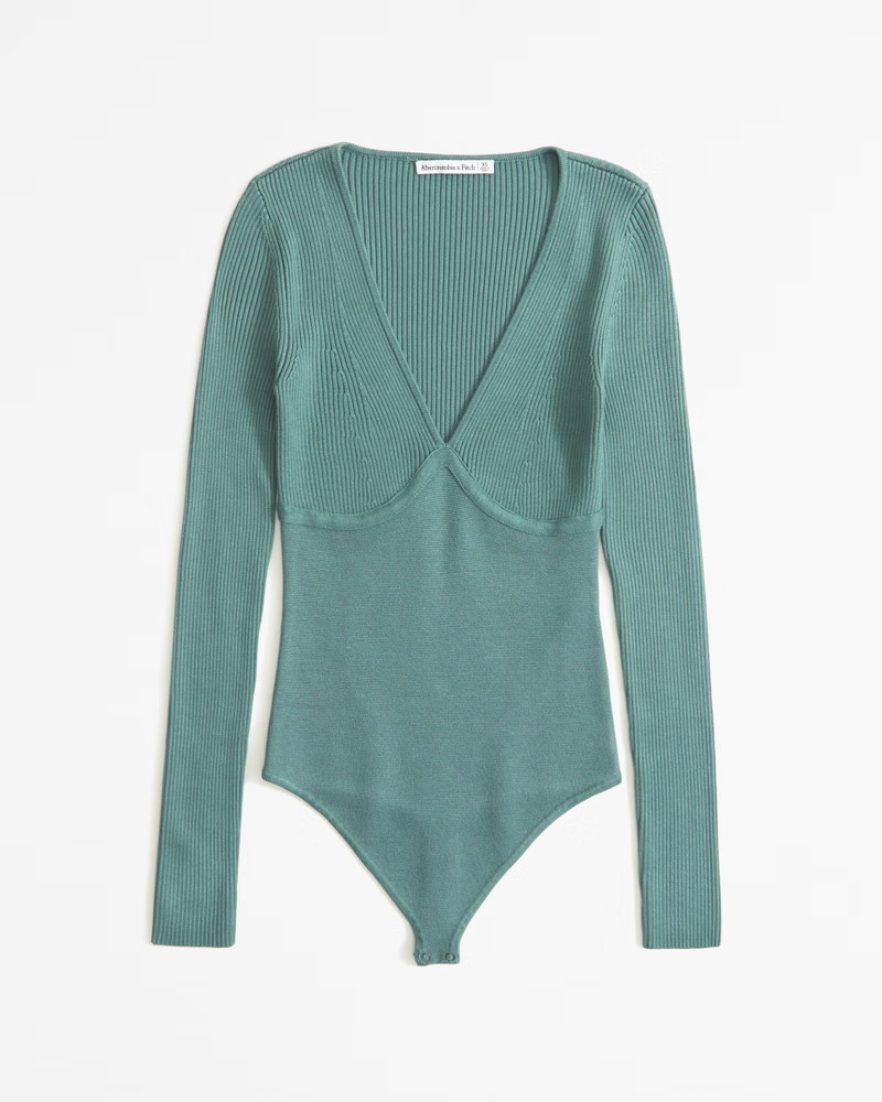 Long-Sleeve V-Neck Sweater Bodysuit | Abercrombie & Fitch (US)