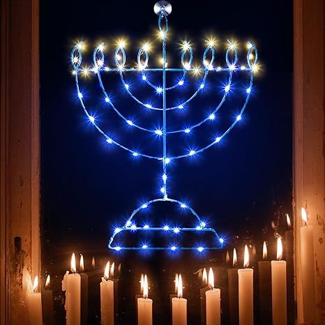 Traditional Hanukkah LED Window Decorations Lights, Remote Control 8 Lighting Modes Hanukkah Meno... | Amazon (US)