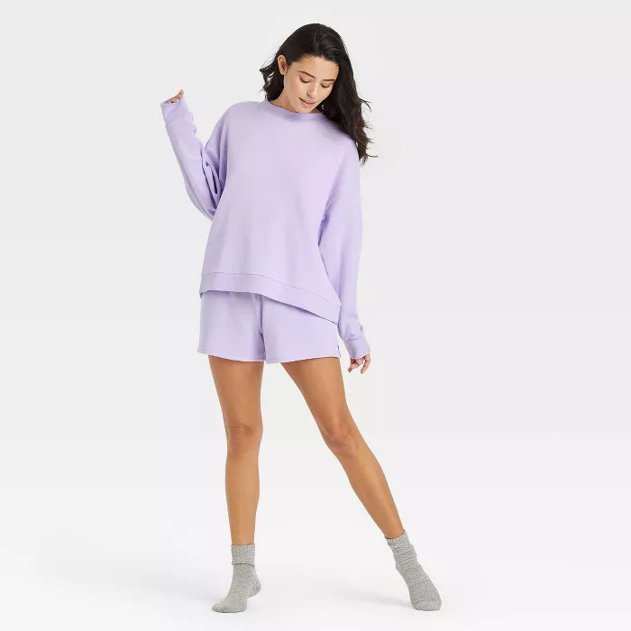 Women's French Terry Oversized Pullover Lounge Sweatshirt - Colsie™ Violet M | Target