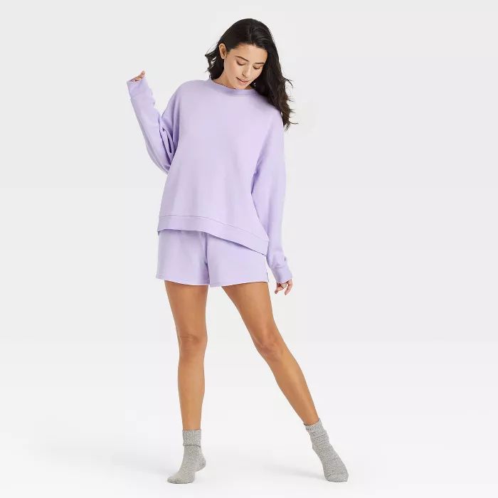Women&#39;s French Terry Oversized Pullover Lounge Sweatshirt - Colsie&#8482; Violet M | Target