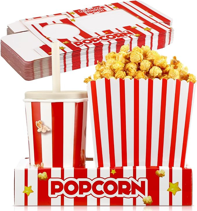24 pcs Movie Night Snack Trays Movie Night Supplies Popcorn Tray Boxes Hold Popcorn Candy Food Dr... | Amazon (US)