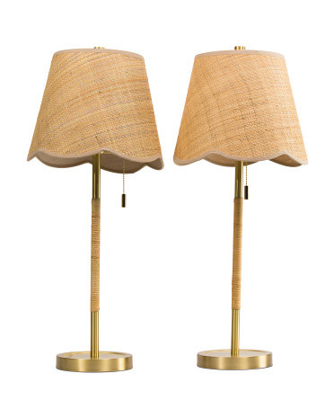 2pk 28in Rattan Wrapped Scalloped Pull Table Lamps Set | TJ Maxx