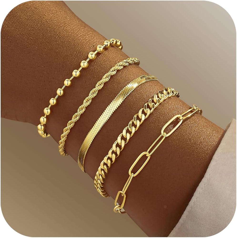 Gold Bracelets for Women,Dainty Bracelets Set for Women Trendy, Gold Bracelets Stack With Beaded,... | Amazon (US)