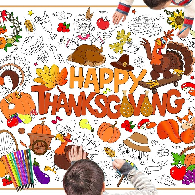 HOWAF Happy Thanksgiving Coloring Poster with 24 pcs (12 Colors) Paint Pens, Fall Harvest Themed ... | Amazon (US)