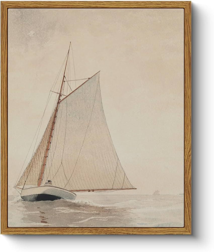 InSimSea Framed Wall Art for Living Room for Living RoomWhite Sailboat Seascape Watercolor Vintag... | Amazon (US)