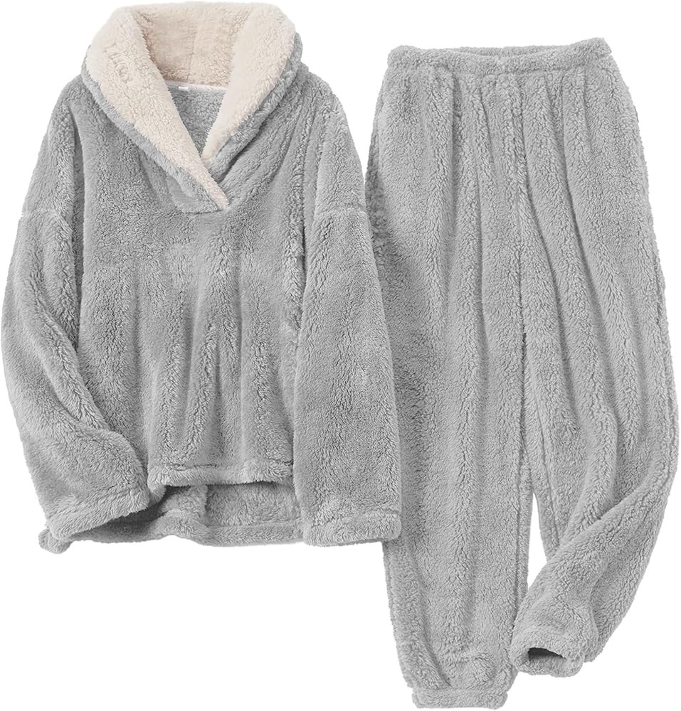 Womens Fluffy Pajamas Set Fleece Pullover Pants Oversized Plush Sleepwear Cozy Fuzzy Loungewear L... | Amazon (US)