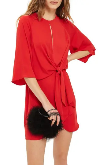 Women's Topshop Tie Front Minidress, Size 12 US (fits like 14) - Red | Nordstrom