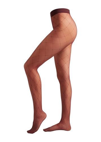 CALZEDONIA Woman's Diamond Motif Tights in Burgundy, Size XS/S | Amazon (US)