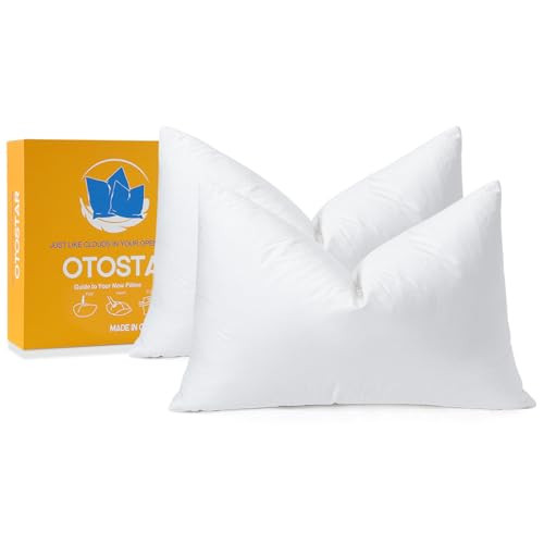 OTOSTAR Pack of 2 Down and Feather Throw Pillow Inserts, 12 x 20 Soft Fluffy Pillow Inserts with 100% Cotton Cover Decorative Pillows for Sofa Couch Bed-White | Amazon (US)