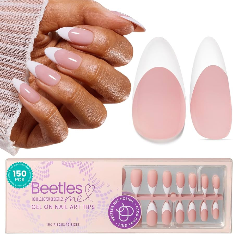 Beetles Pre-French Tips Gel Nail Tips, 15 Sizes 150 Pcs French Tip Press on Nails Nude Pink Mediu... | Amazon (US)