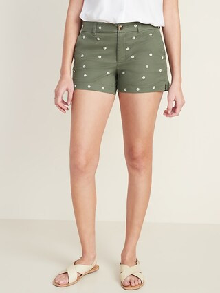 Mid-Rise Everyday Embroidered-Daisy Twill Shorts for Women -- 3.5-inch inseam | Old Navy (US)