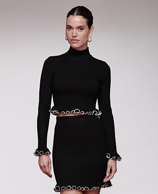 Women's Mock Neck Ruffle Sweater Top | Macy's