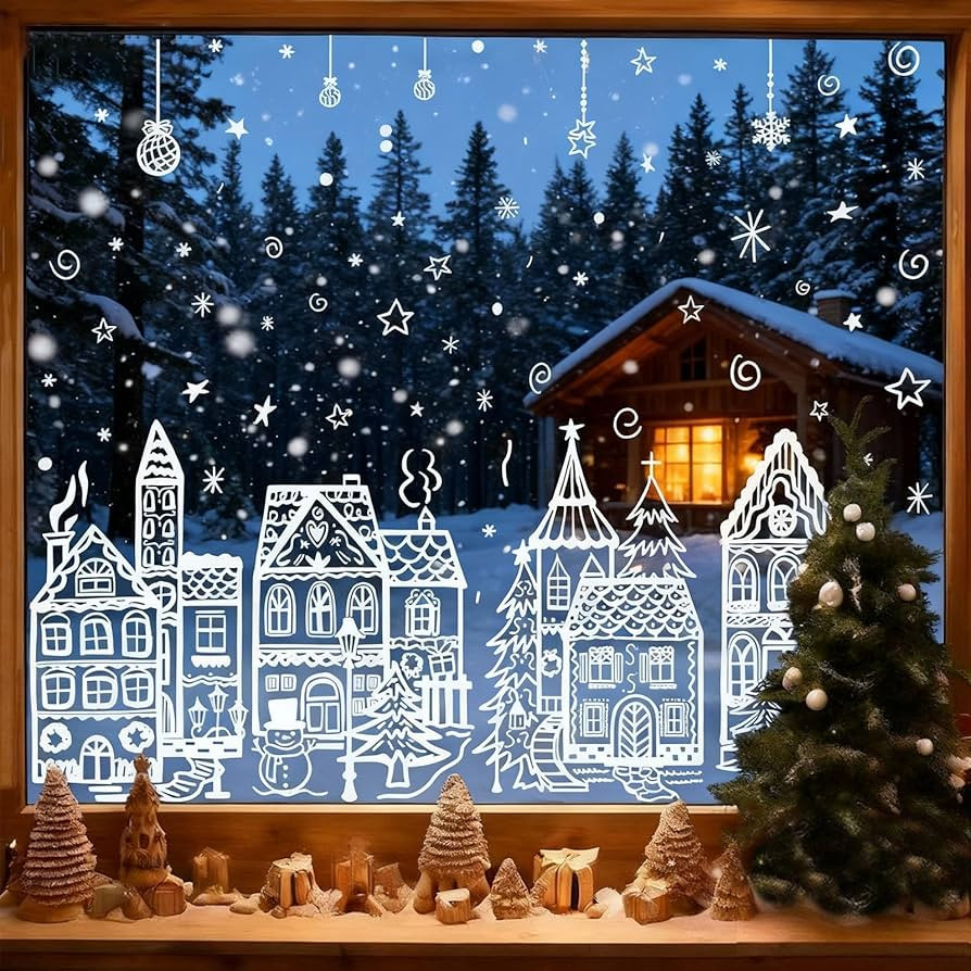 Christmas Village Stickers, Christmas Village Window Clings, Reusable Non-Adhesive Window Clings,... | Amazon (US)