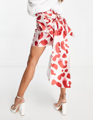 ASOS LUXE satin bow back mini skirt in pink animal print | ASOS (Global)