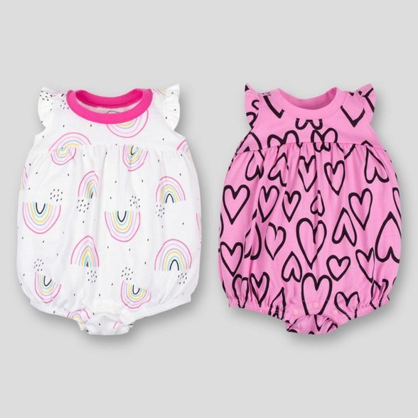 Lamaze Baby Girls' 2pk Organic Cotton Heart/Bubble Rainbow Romper - Pink/White | Target