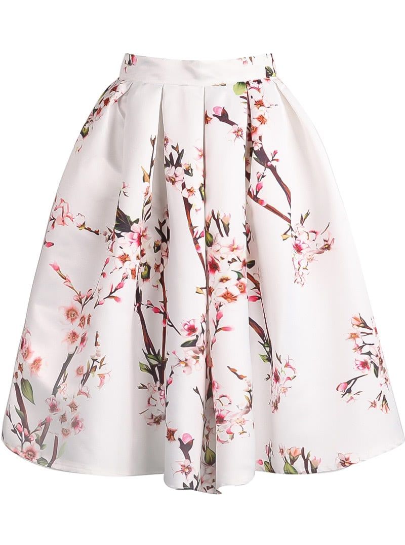 Floral Pleated White Skirt | Romwe