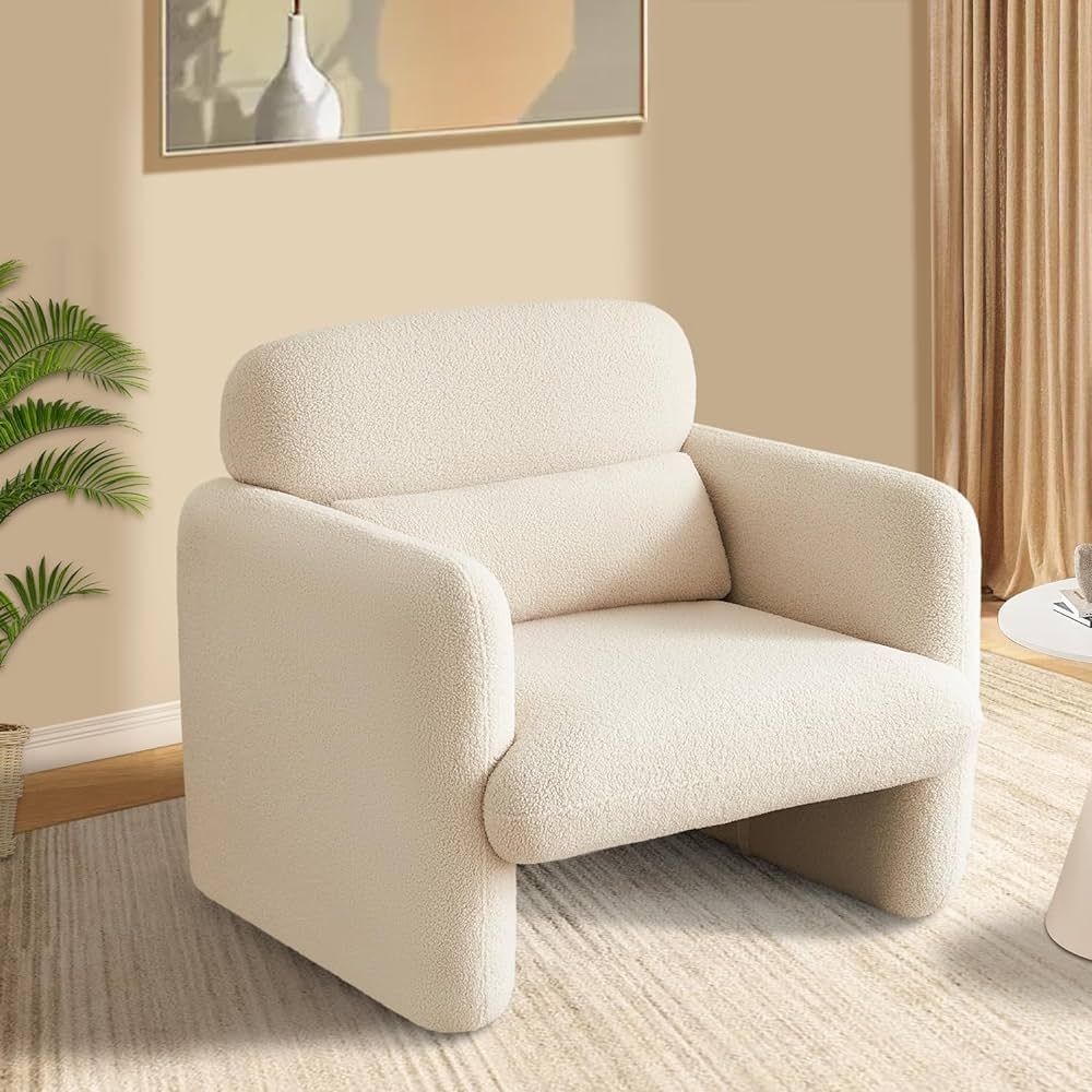 Modern Accent Single Sofa Chair with Arms, Lamb Fabric Upholstered Comfy Reading Arm Chair for Be... | Amazon (US)