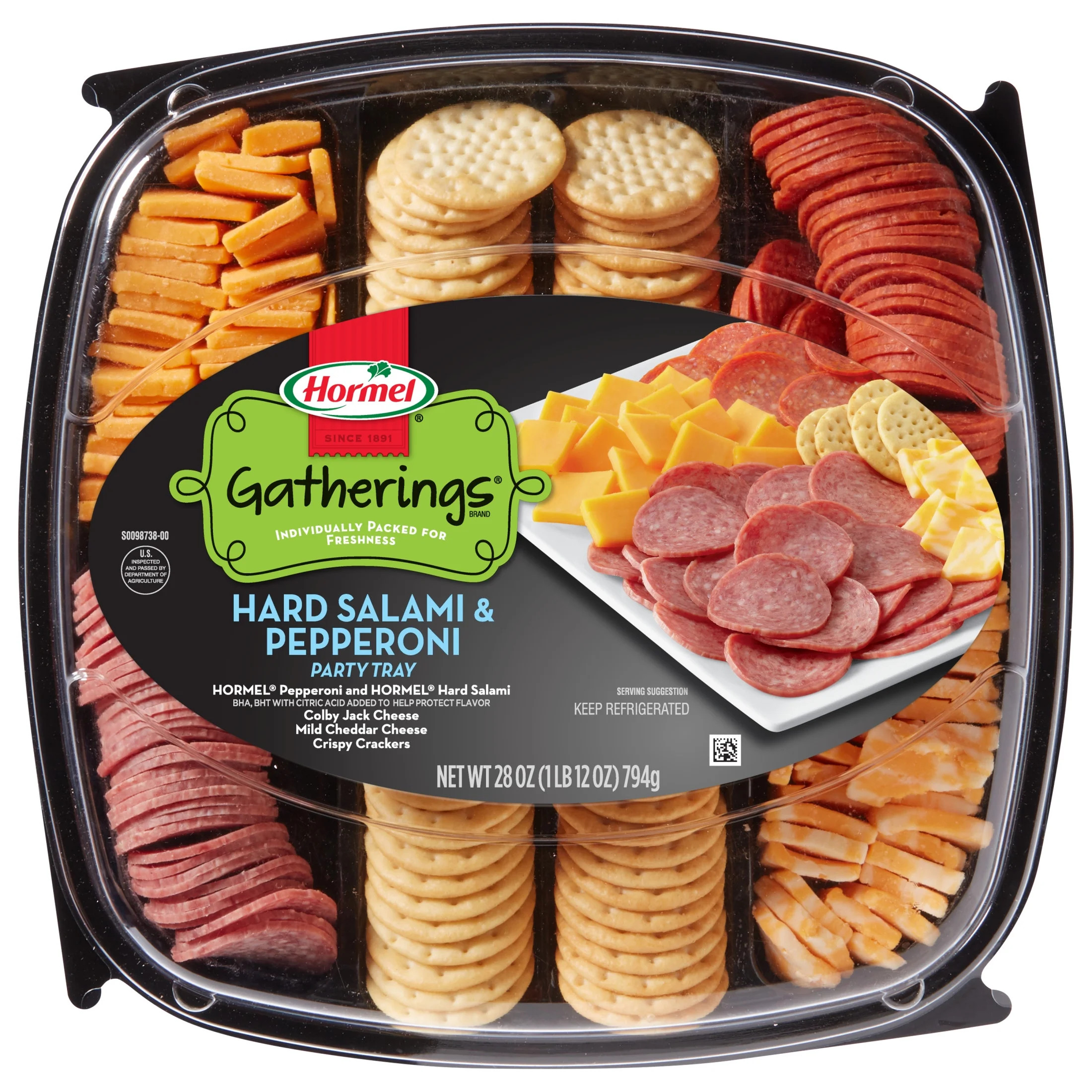HORMEL GATHERINGS Hard Salami and Pepperoni with Cheese and Crackers, Refrigerated, 28 oz Plasti... | Walmart (US)