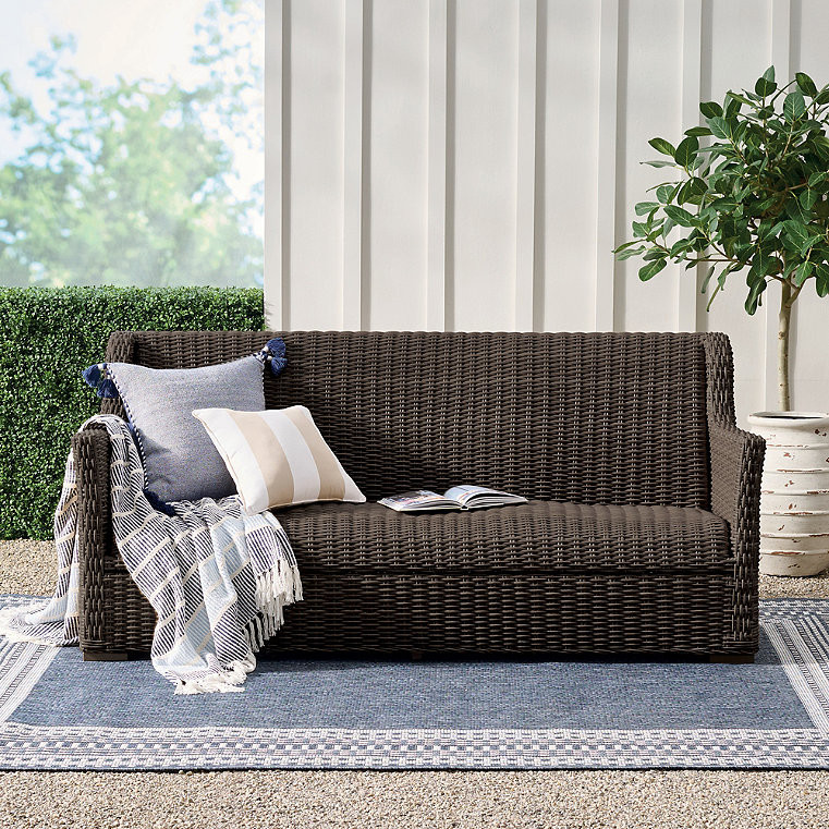Montville Wicker Outdoor Outdoor Sofa - Chocolate - Grandin Road | Grandin Road